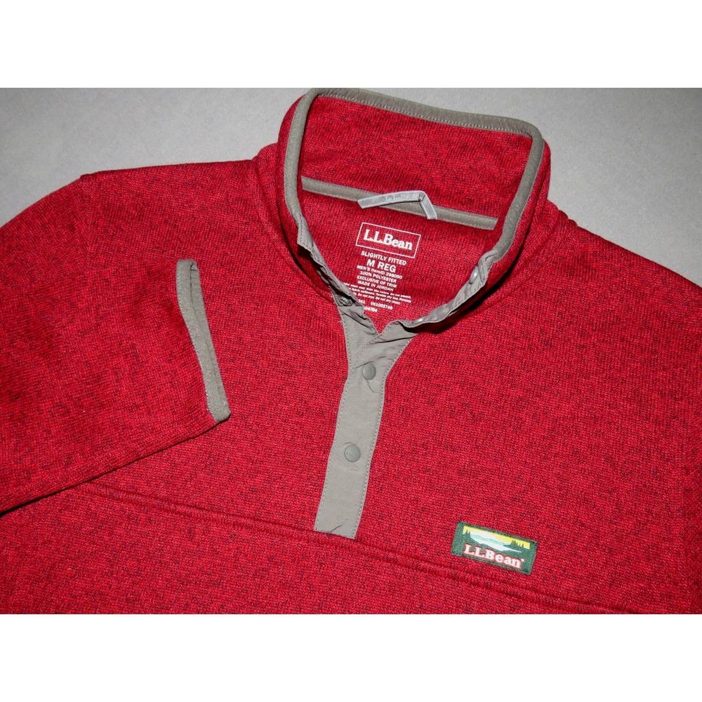 L.L. Bean Pull Over Red Collared Snap‎ Sweater Fleece Jacket Men's Medium